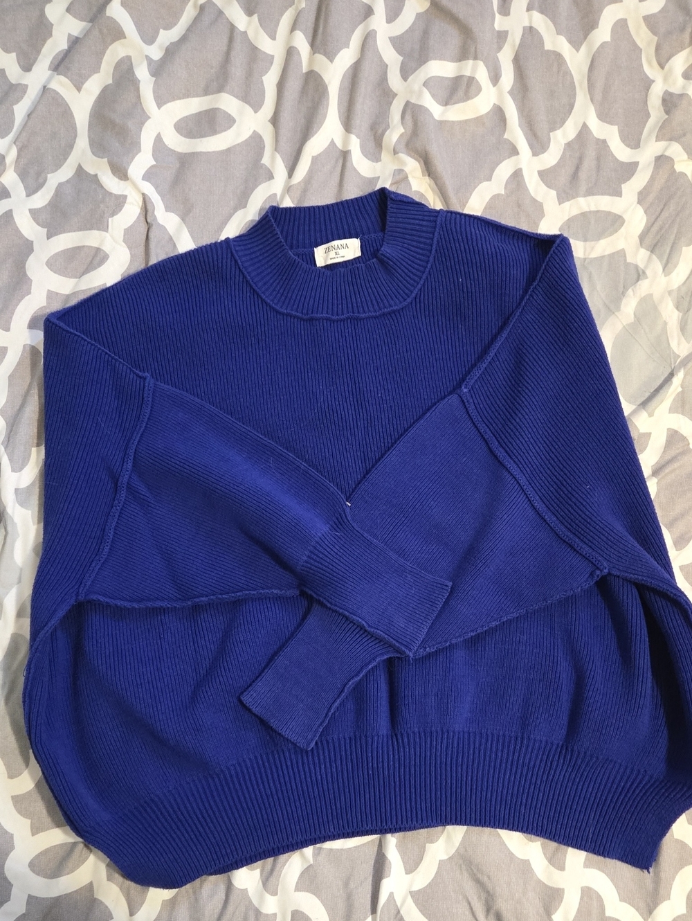 Zenana Outfitters Royal Blue Ribbed Crewneck Sweater - Men